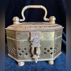Vintage Reticulated Brass Cricket Box With Hinged Lid